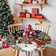 thumbnail image 3 of Round Table Cloth with Elastic Fitted Edged, Xmas Tree Winter Snowman Snow Waterproof Tablecloth for 36"-44" Tables Reindeer Cardinal on Black Wipeable Indoor Table Cover for Kitchen Picnic Camping, 3 of 9