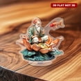 thumbnail image 5 of Rotating acrylic ornament featuring an old man in colorful attire fishing from a lotus with a jumping red carp against a white background, 5 of 8