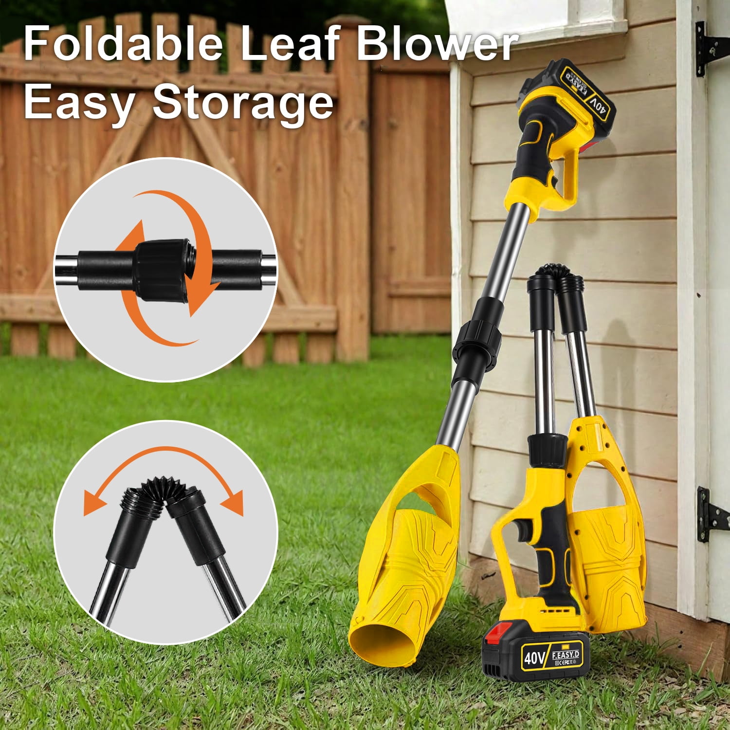40V Cordless Leaf Blower,AILKIN High Speed Foldable Air Leaf Cleaner,Lightweight Mini Handheld Rechargeable Electric Cordless Leaf Blowers with Battery and Charger for Garden,Patio,Home,Yards,Yellow