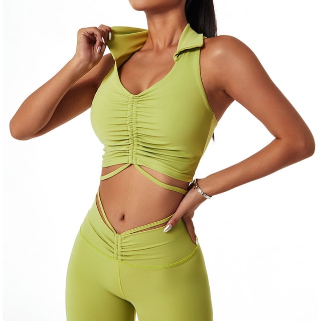 Diseño deportivo con solapa, espalda a prueba de golpes, top deportivo para hacer ejercicio, sujetador de yoga verde XL