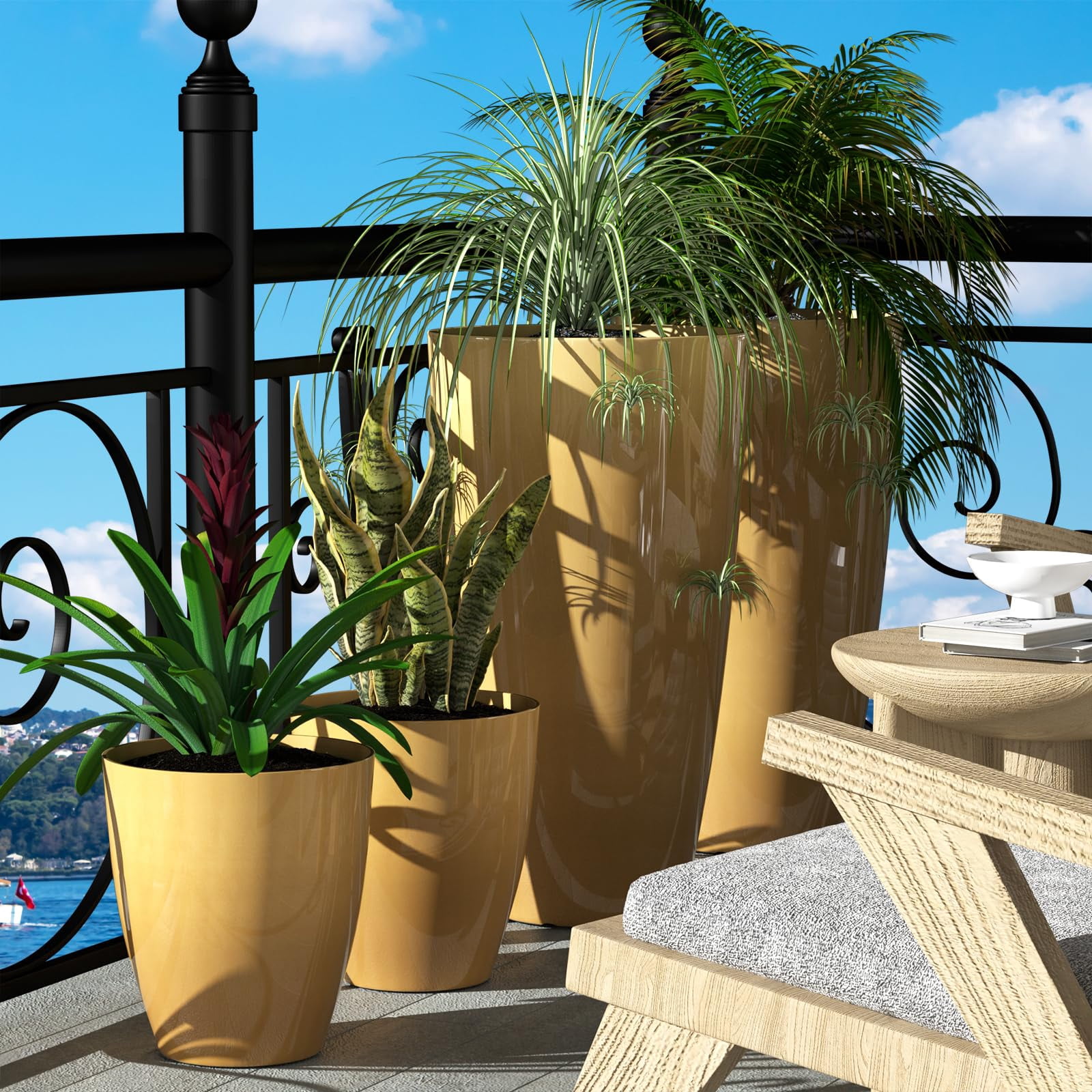 Plant Pots Set of 2 Pack,10 Inch Plant Pot for Indoor,Planter with Drainage Hole,Flower Pots Modern Round Planters for Outdoor Garden Home,Golden