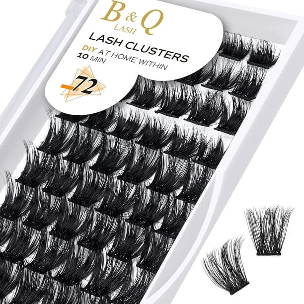 Lash Clusters Extensiones de pestañas DIY 72 grupos de pestañas CD Curl B&Q LASH Mega Volumen Pestañas individuales Extensiones de grupos de pestañas Wispy Lashes Cluster DIY en casa (NM-D-8-16MIX)