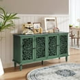 thumbnail image 4 of Vintage Sideboard Buffet Table Accent Credenza Storage Cabinet with 4 Hollow Carving Doors Adjustable Shelves Wood Legs for Kitchen Dining Living Room Entryway 59.84 Inch, Antique Green, 4 of 8