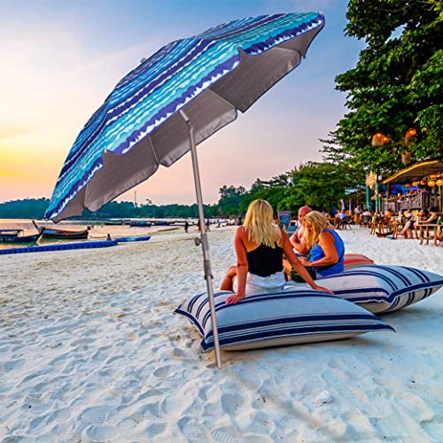 Portable beach umbrella with sand anchor Push Button Tilt Air vent Color Blue 