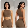 thumbnail image 5 of Xfvqtps Women Workout Bra Tank Top Sleeveless Rib Push up Sports Bra Built-in Bra Crop Top Khaki, 5 of 5