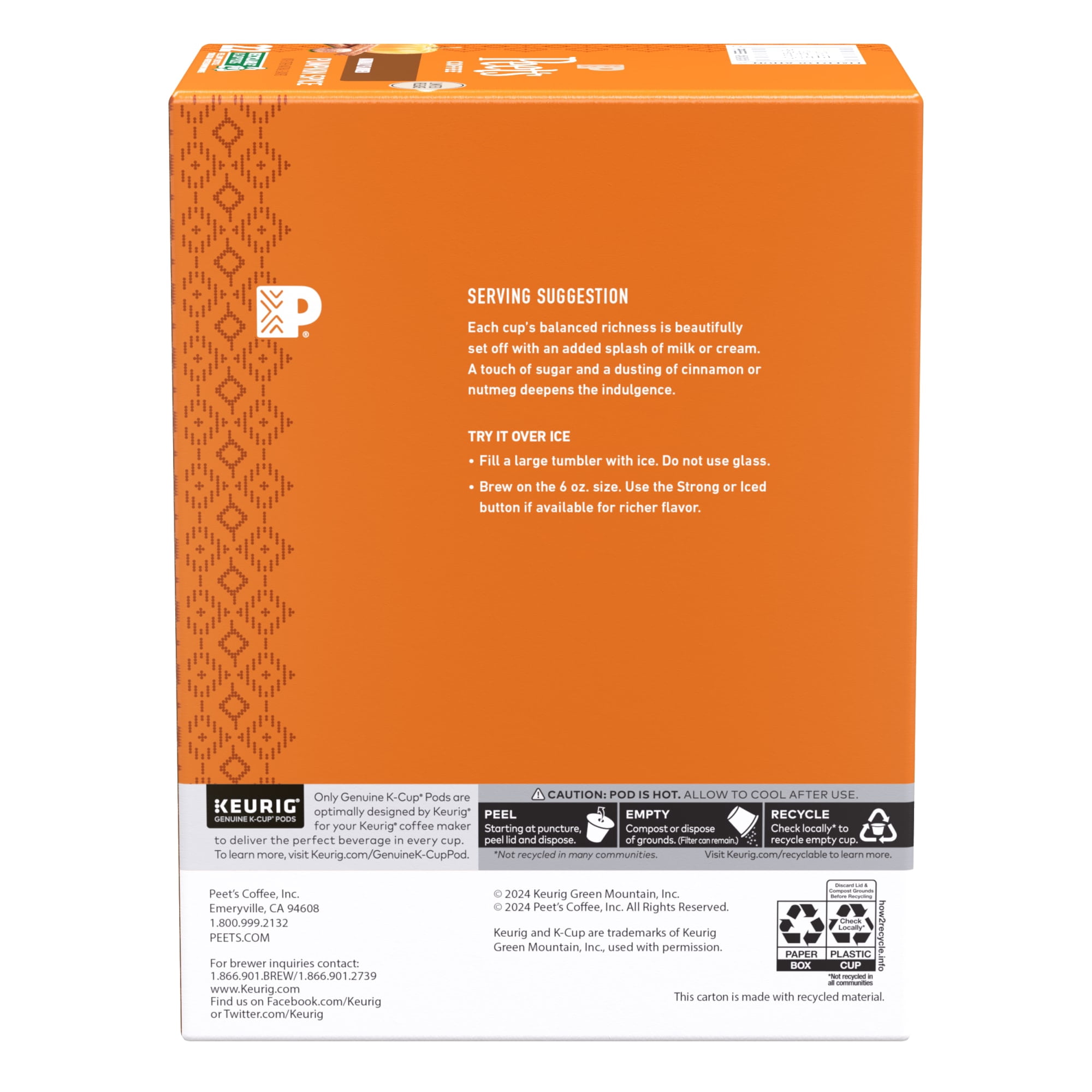 Peet's Coffee Pumpkin Spice Flavored Premium Light Roast Single Serve Coffee Pods, 22 Count