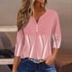 thumbnail image 2 of CHOII 50% de descuento en camisetas de mujer 2024. Camiseta de mujer con estampado de botones, manga 3/4, para uso diario, fin de semana, básica, cuello en V, blusas de mujer, mangas tres cuartos,, 2 of 5