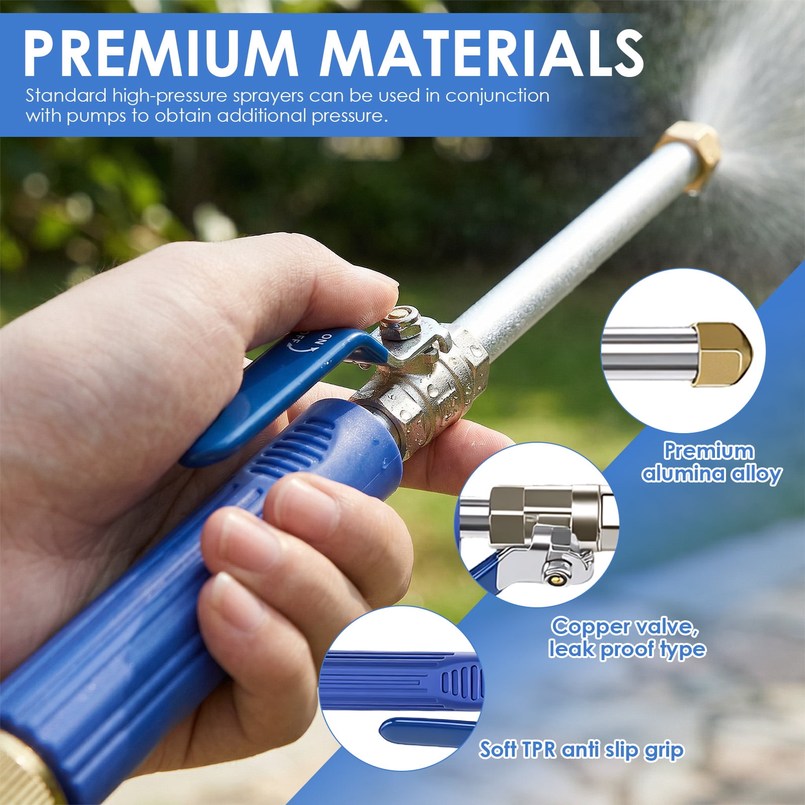 Jet Nozzle High Pressure Hose Nozzle with Extension Wand 2-in-1 High Pressure Power Washer for Car Washing Gutter Cleaning Watering with 2 Different Tips Quick Connectors and Gloves 18 Inch Blue