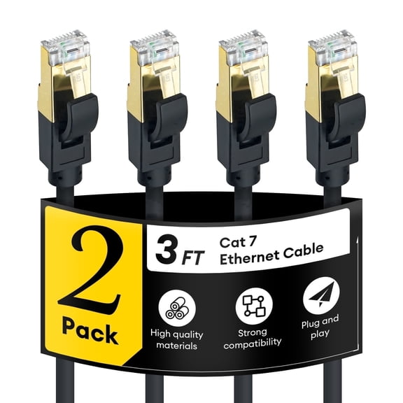Dutevolns Cat 7 Ethernet Cable 3 ft, 2-Pack Shielded RJ45 Cord, 10Gbps Weatherproof LAN for Gaming, PS5, Xbox, Router