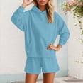 thumbnail image 2 of Arlun Sweatsuits for Women 2 Piece Solid Color Outfit Drop Shoulder Long Sleeve Hoodies with Pocket and Shorts Relaxed Fit Soft Comfortable Loungewear Matching Set Light Blue XL, 2 of 4