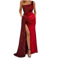 thumbnail image 3 of BiZtdJrK Women's Elegant Sequin Prom Dresses Sexy One Shoulder Formal Dress Sparkly Glitter Cocktail Mermaid Dresses Evening Party Dresses with High Slit Holiday Sales Red XXL, 3 of 9