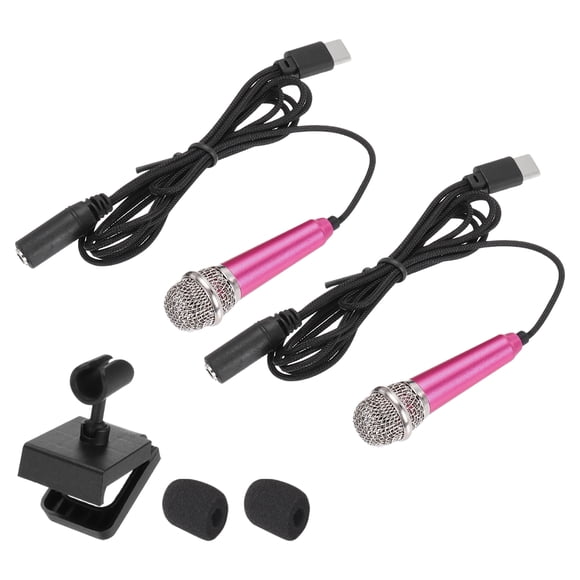 2 Pcs Mini Microphone, Mini Mic Tiny Microphone Phone Type C Mic Small Microphone with Sponge Cover for Record Phone Voice, Hot Pink