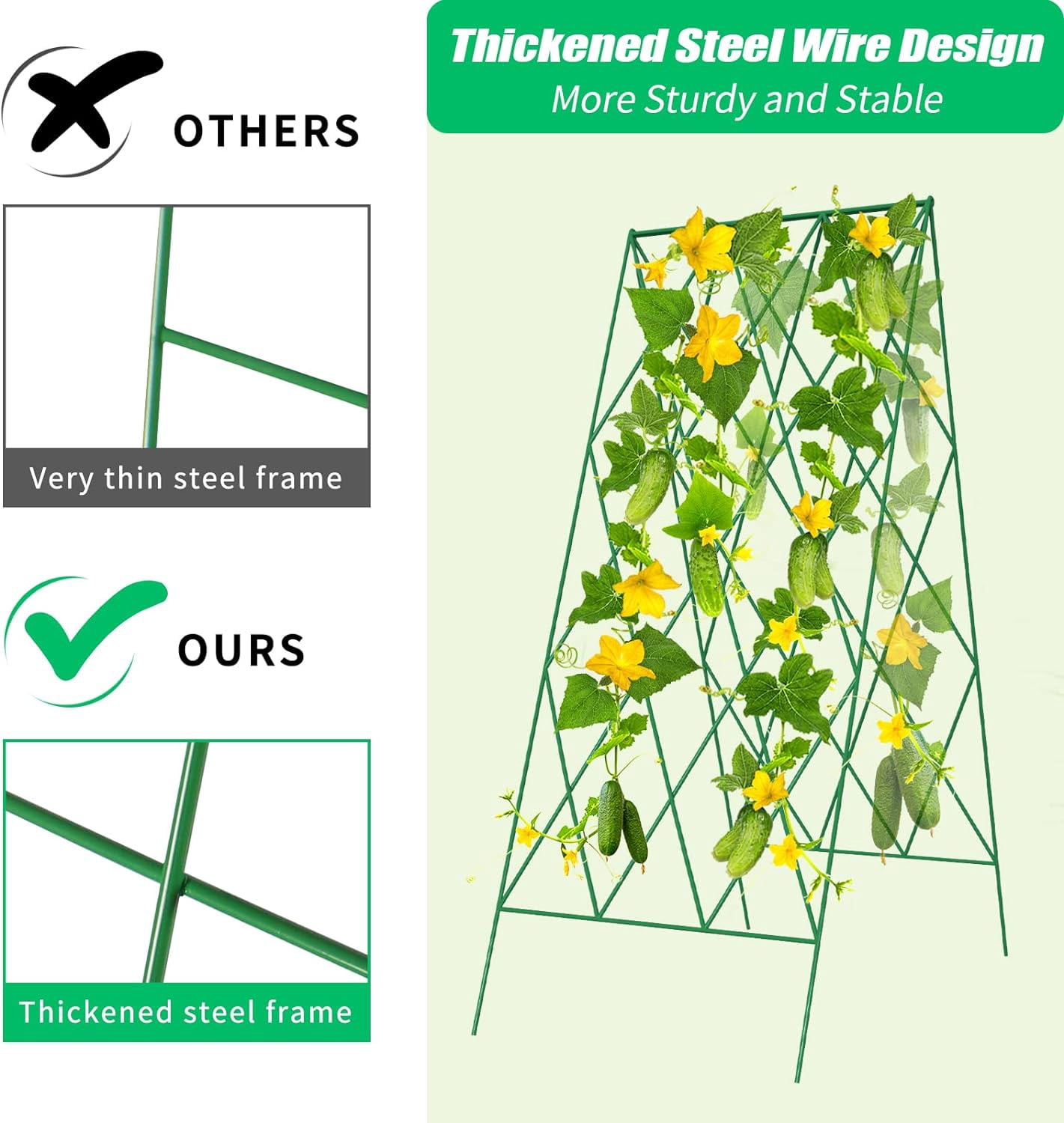 Cucumber Trellis, 2 Pack Metal Foldable A Frame Garden Trellis for Raised Bed Climbing Plants, Vegetables, Includes Plant Support Clips, Twist Ties, Plastic Ties, A Frame Trellis, Green