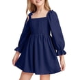 thumbnail image 2 of Auroural Girls Long Sleeve Dresses Kids Girls Summer Cute Solid Color Long Sleeve A Line Dress Pleated And Ruffle Sleeve, 2 of 6