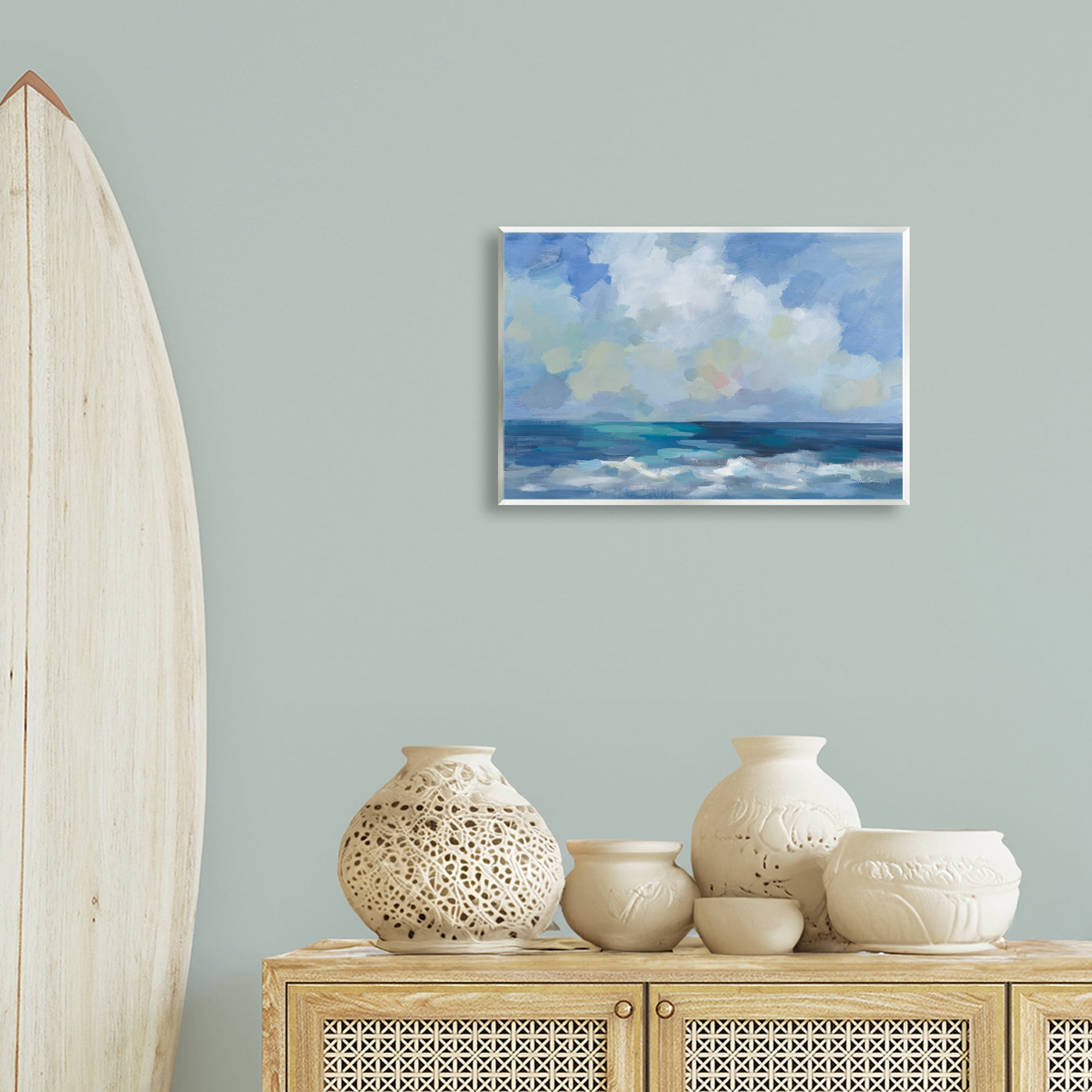 Stupell Industries Nautical Waves & Clouds Nautical & Beach Painting Unframed Art Print Wall Art, 19 x 13