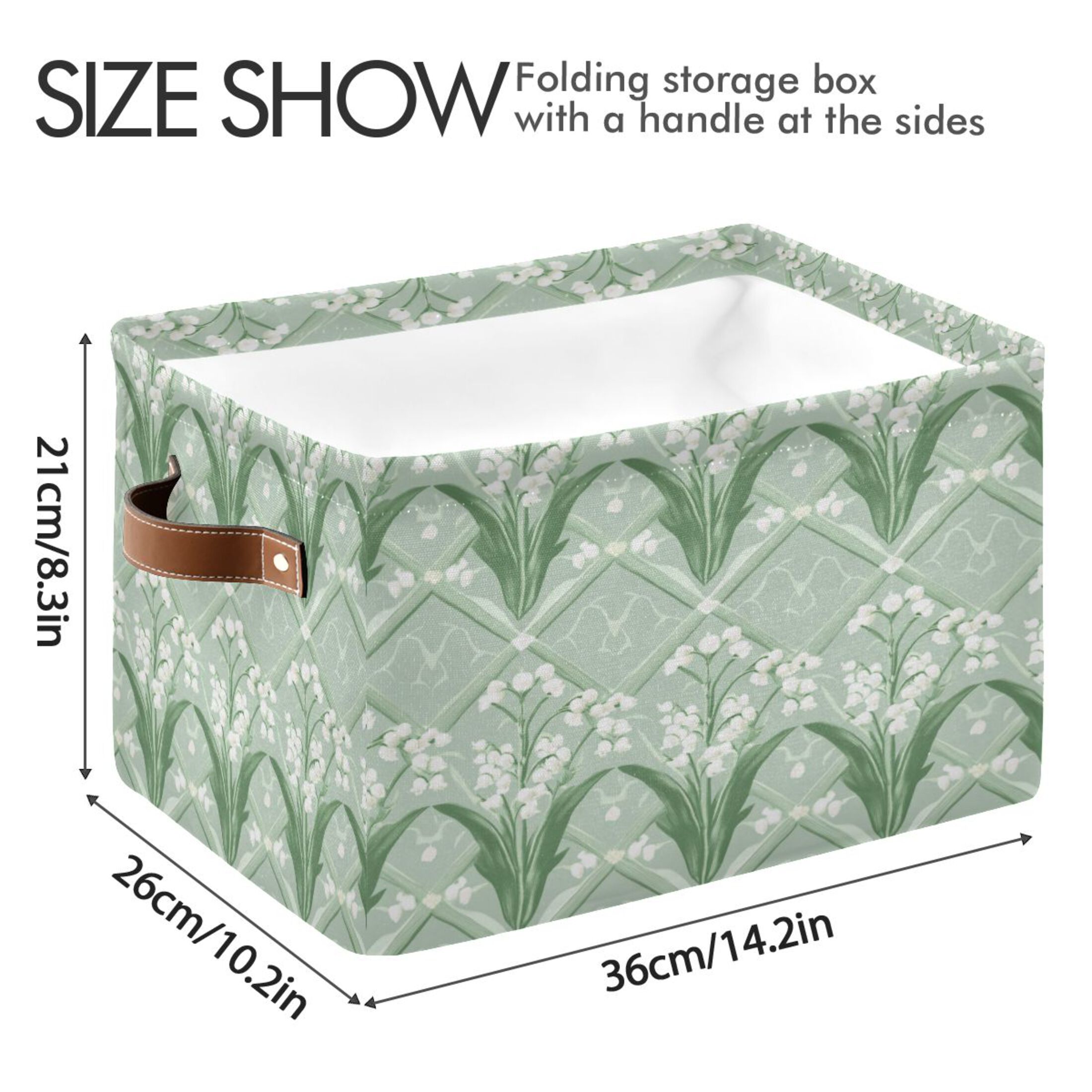 Light Green and White Lily Foldable Storage Basket,Canvas Fabric Foldable Storage Bins with Handles Open Home Storage Bins Boxes for Toy Book Shelf Closet Baskets