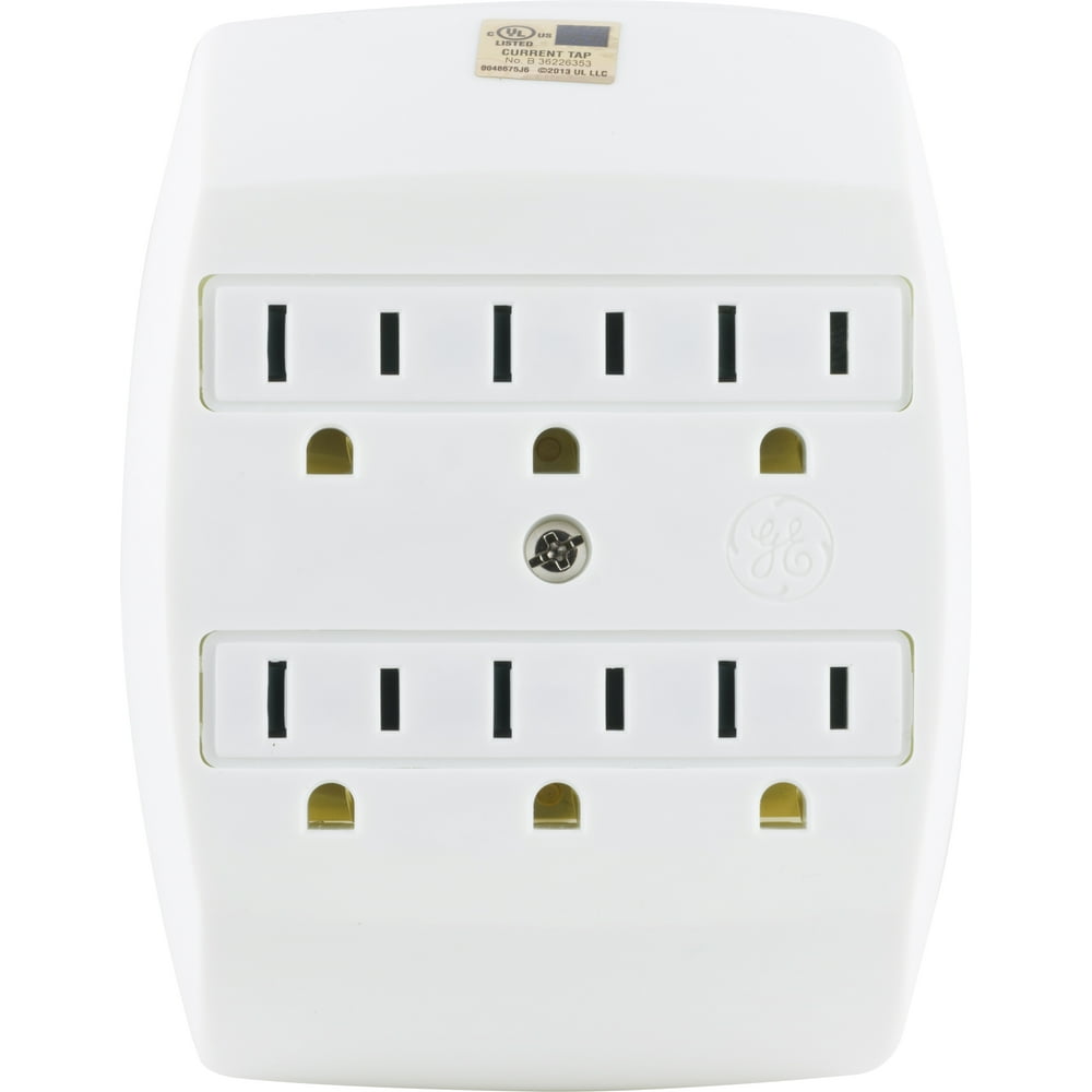 GENERAL ELECTRIC 6Outlet Grounded Wall Adapter with Saf T Gard, White, 55200