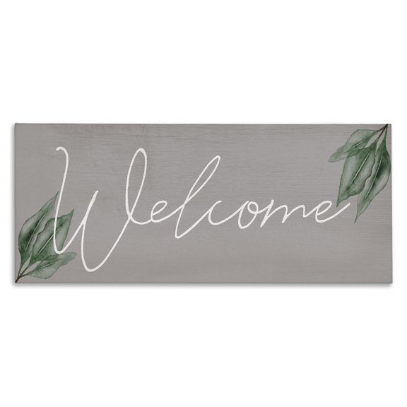 Stupell Industries Welcome on Grey with Herbs Quotes and Sayings Painting Wrapped Canvas Canvas Art Print Wall Art, 24 x 10