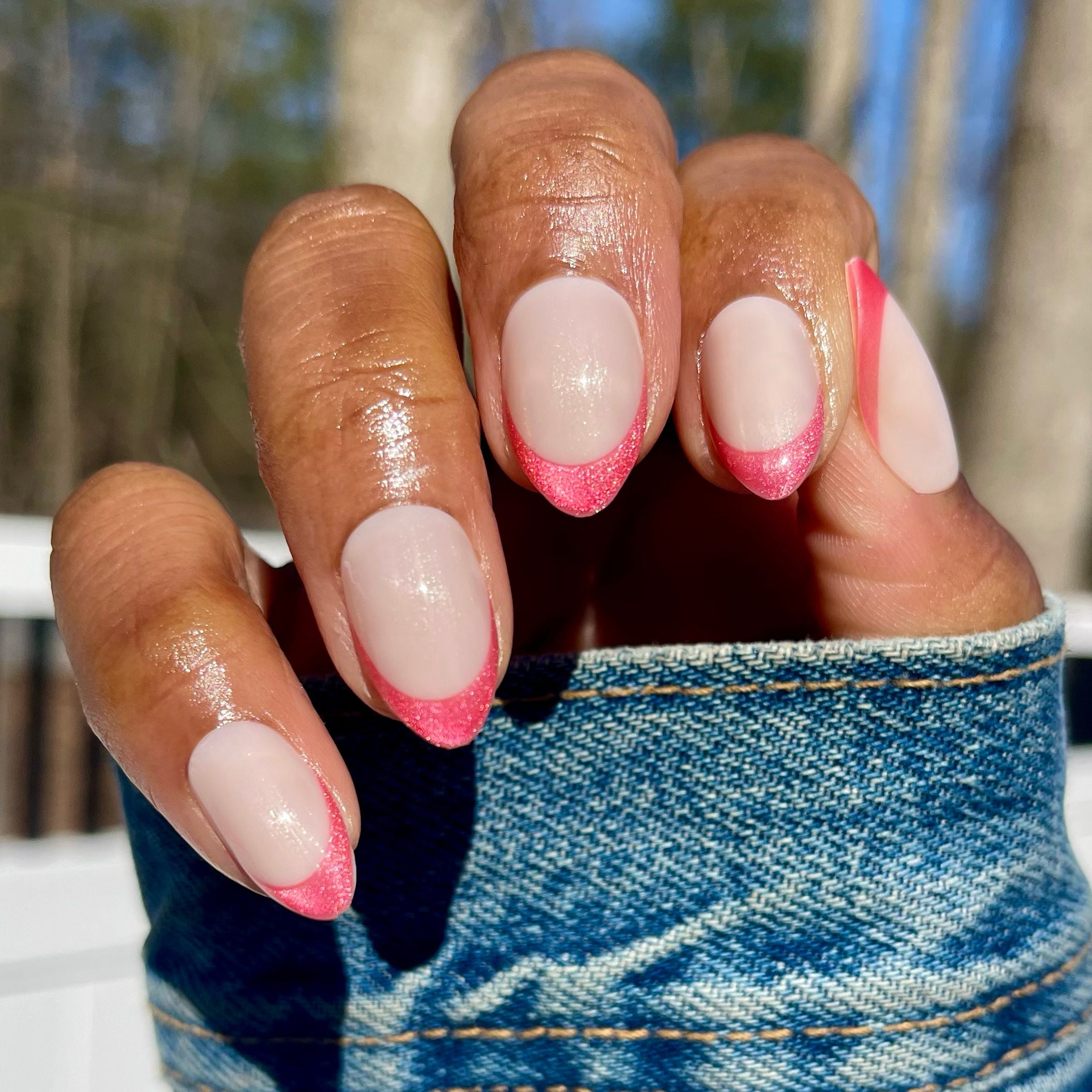 Olive & June Instant Mani Maximalist Medium Almond Press-On Nails, Thick Velvet Hot Strawberry French, 42 Pieces