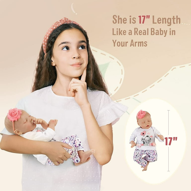 Lifelike Reborn Baby Dolls - 17-Inch Soft Body Realistic-Newborn Baby Dolls Full Vinyl Body Poseable Baby Girl with Feeding Kit Gift Box for Kids Age 3+
