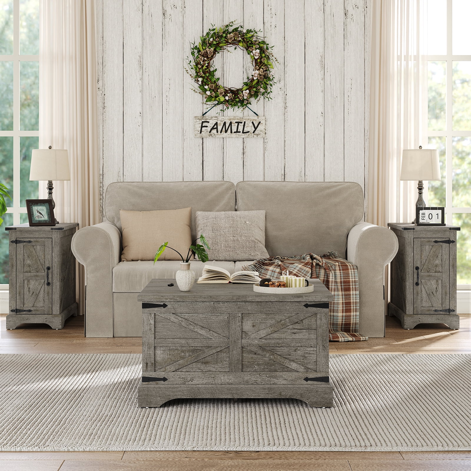 Furnihold Square Coffee Table with Storage Farmhouse Lift Top Coffee Table Wood Rustic Center Table for Living Room Home, Grey Oak