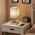 thumbnail image 3 of Table Lamp with Outlet, Bedside Lamp with 2 Useful 2-Prong A/C Outlets, Small Desk Light with Gray Fabric LampShade, Small Nightstand Lamp for Bedroom Living Room Home Office, 3 of 3