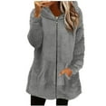 thumbnail image 2 of EOYWHK Fuzzy Fleece Jackets for Women Long Cardigan Full Zipper Warm Plush Cozy Overcoats with Hood Pockets, 2 of 6