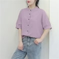 thumbnail image 5 of Fznquz Women Tops Button Down Summer Elbow Sleeve Shirts Casual Purple Plain Dressy Shirts, 5 of 5
