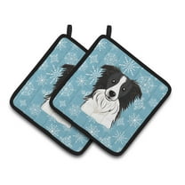 Carolines Treasures BB1675PTHD Snowflake Border Collie Pair of Pot Holders 7.5HX7.5W multicolor