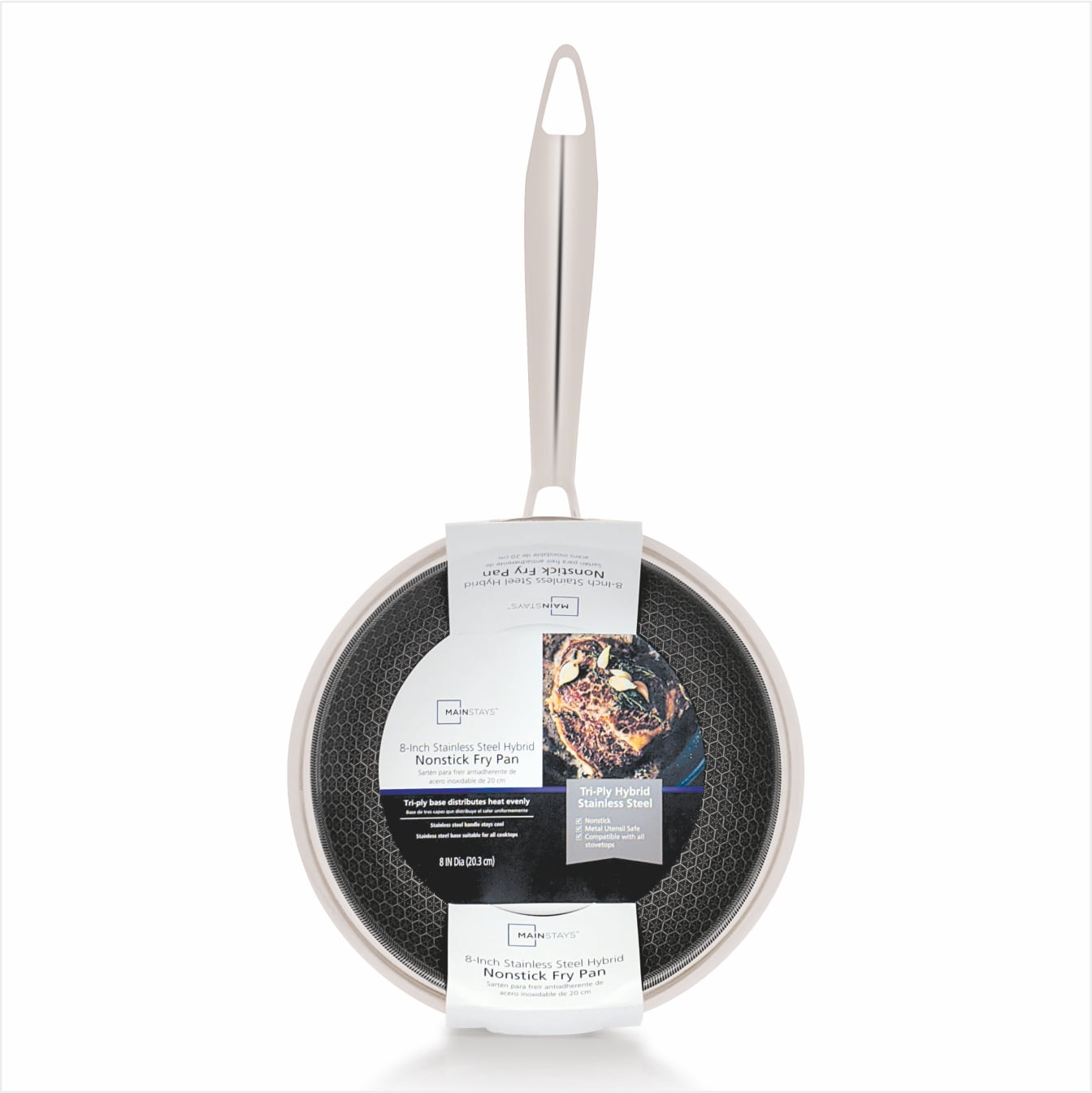 Mainstays 8 in Tri-Ply Stainless Steel Hybrid Non-Stick Fry Pan with Cool-Touch Handle
