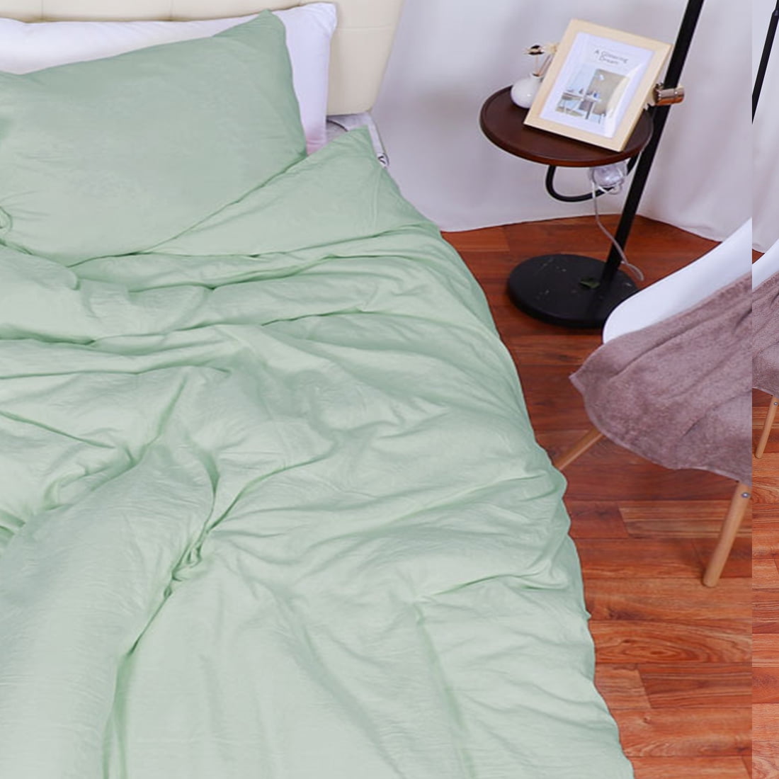 Unique Bargains Washed Cotton Bed Strap Duvet/Quilt Cover Sets Green