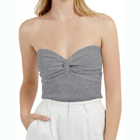 USSUMA Womens Tank Tops Women S Sexy Strapless Strapless Bra Solid Color Threaded Knitted Top Casual Tax Free Weekend Gray Polyester S