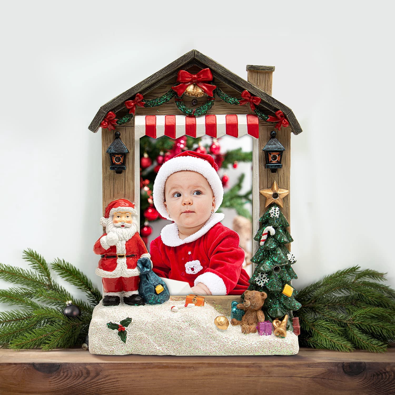 FINE PHOTO GIFTS 4 " x 6" Light Up Santa Claus Christmas Resin Picture Frame