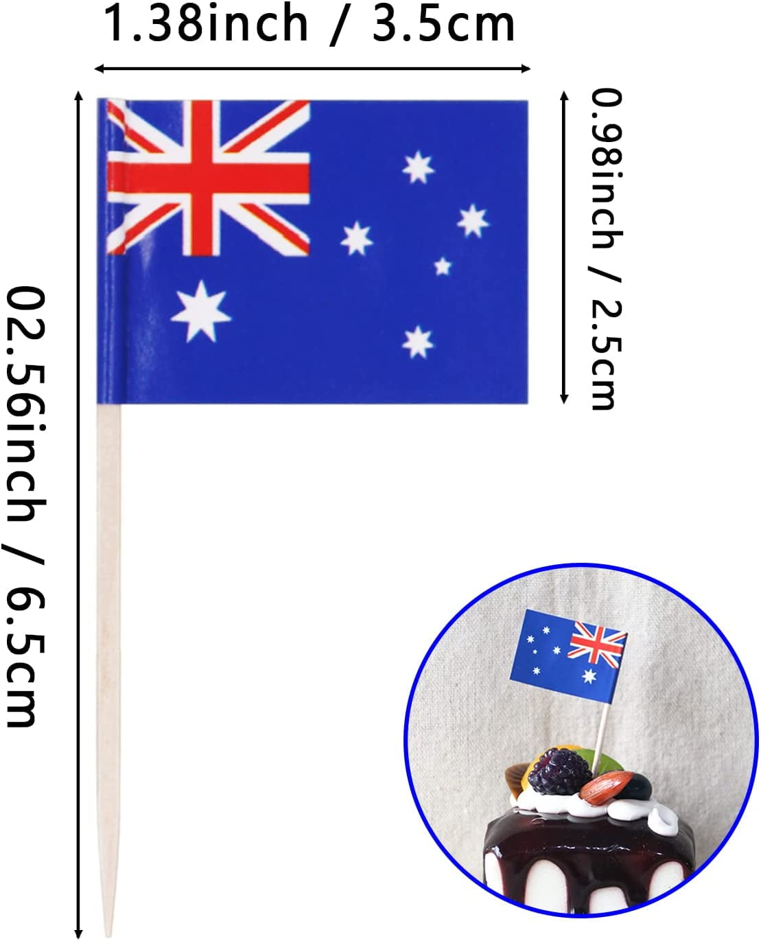 100 Pack Australia Flag Toothpicks – Mini Stick Flags For Cupcakes, Cocktails & Party Food Decor
