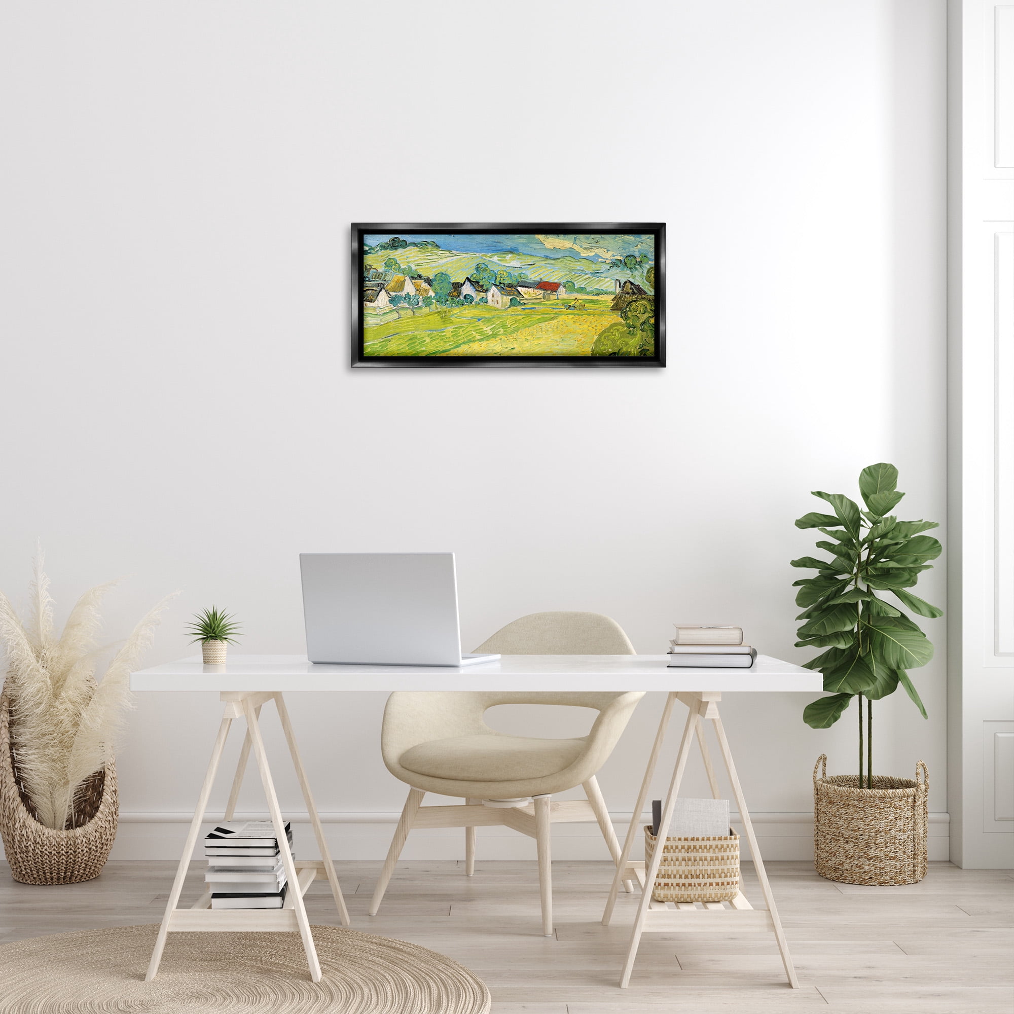 Stupell Industries Van Gogh Sunny View Painting Landscape Painting Black Floater Framed Canvas Art Print Wall Art, 31 x 14