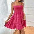 thumbnail image 2 of SnnmBlm Women's Sundress Smock Cami Mini Dress Sleeveless Swing A Line Short Dresses Casual Cute Summer Dresses Hot Pink M, 2 of 7