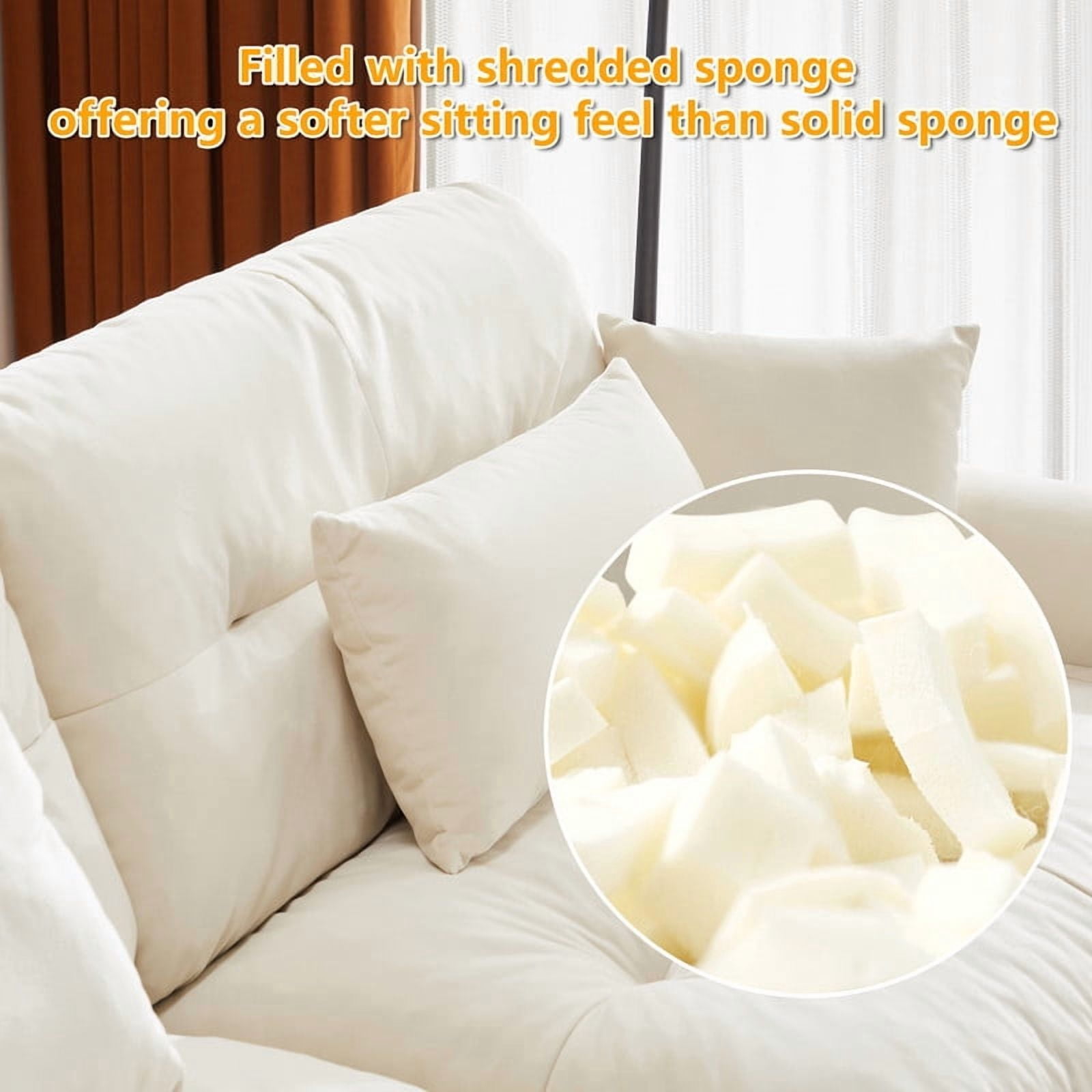 130" Modular Sectional Sofa with 2 Ottomans, 3-Seater Velvet Couch , Convertible U-Shaped Sofa, Deep Seat Cloud Couch with Pillows, Modern Sofa for Living Room, Apartment, Beige