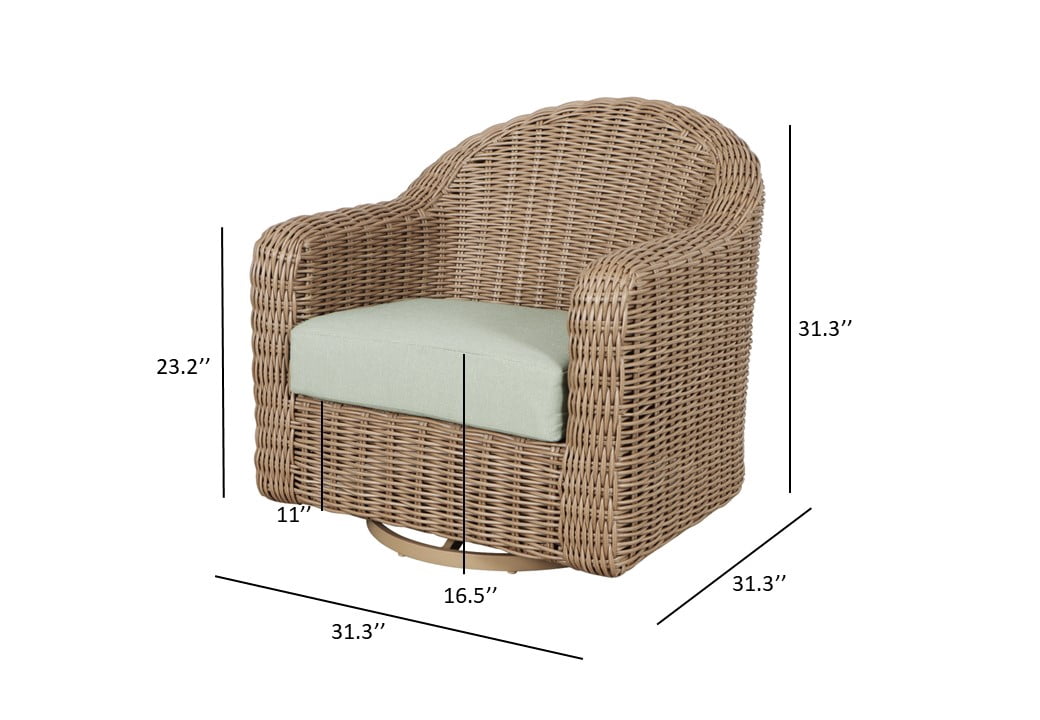 Better Homes & Gardens Bellamy Wicker 1-Piece Outdoor Swivel Glider Chair With Cushions In Natural/Green