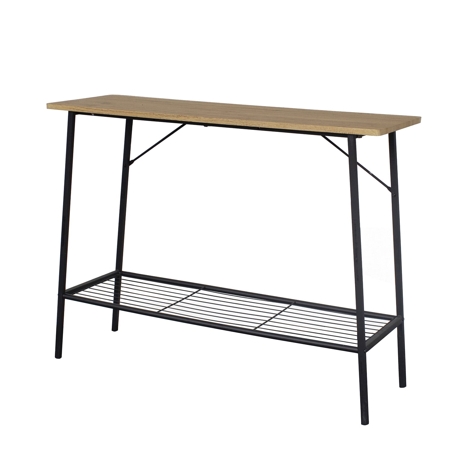 Resenkos 39.5" Wooden Console Sofa Table, Entryway Table with 2-Tier Mesh Storage Shelves,Beige