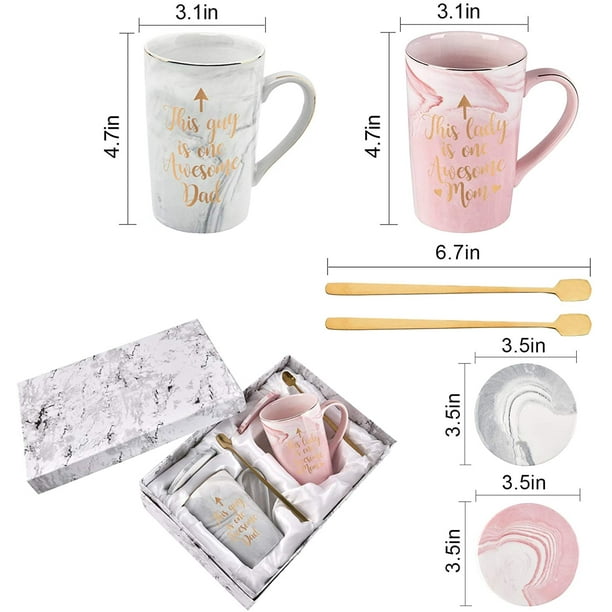 Dad and Mom Coffee Marble Mug Set With Box Coaster Spoon, Pink and Gray –  Granchy