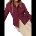thumbnail image 2 of Camisas de Mujer con Botones, Larga A Rayas, Cuello, Blusas Informales de Trabajo, Conjuntos Modernos Rojo S, 2 of 9