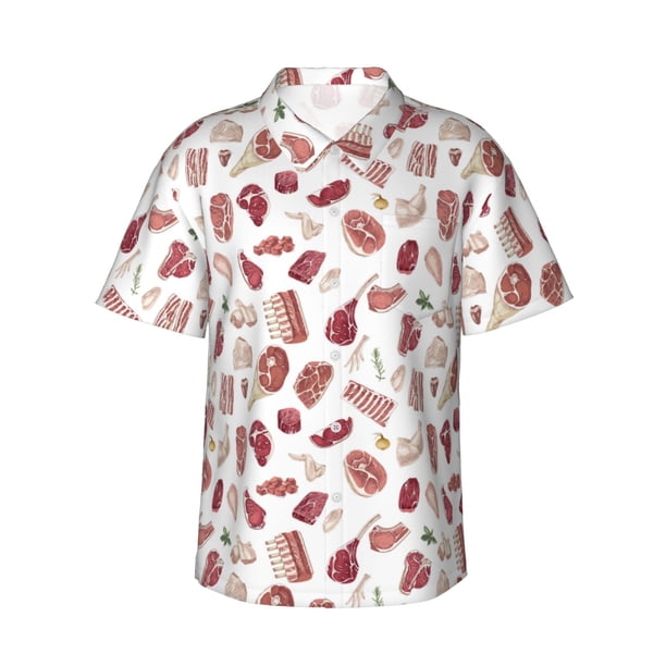 Fotbe Different Meat Camisa Hawaiana para Hombre Unisex – Camisa Casual de Verano con Botones de Manga Corta de Algodón y Lino,X-Large