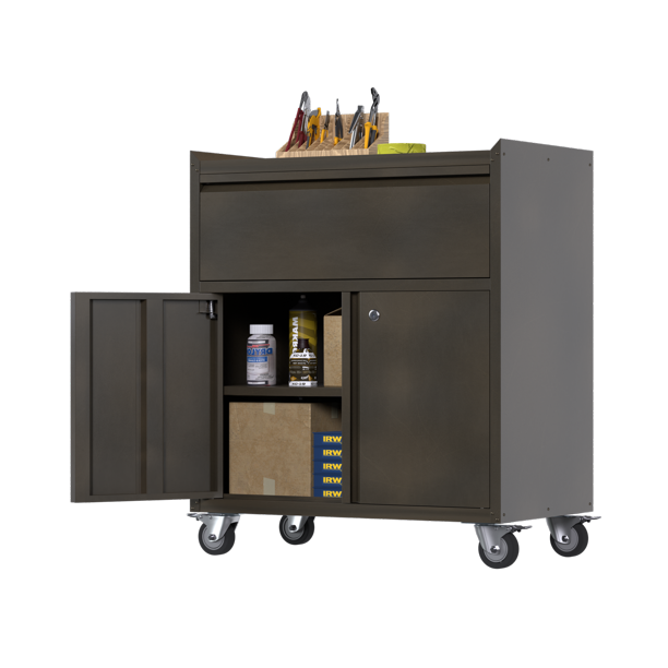 SUPEER Vintage Metal Tool Chest with Wheels, Rolling Storage Garage