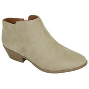 Soda Women Small Short Heel Ankle Boots Side Zipper Booties Faux Leather MUG-S Light Wheat Beige 5.5