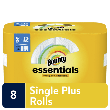 Bounty Essentials Select-a-Size Paper Towels, White, 8 Giant Rolls = 12 Regular Rolls