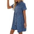 thumbnail image 4 of LookbookStore Tiered Babydoll Denim Dress for Women Short Sleeve Front Button Down Flowy Dress Reef Blue Size M, 4 of 6