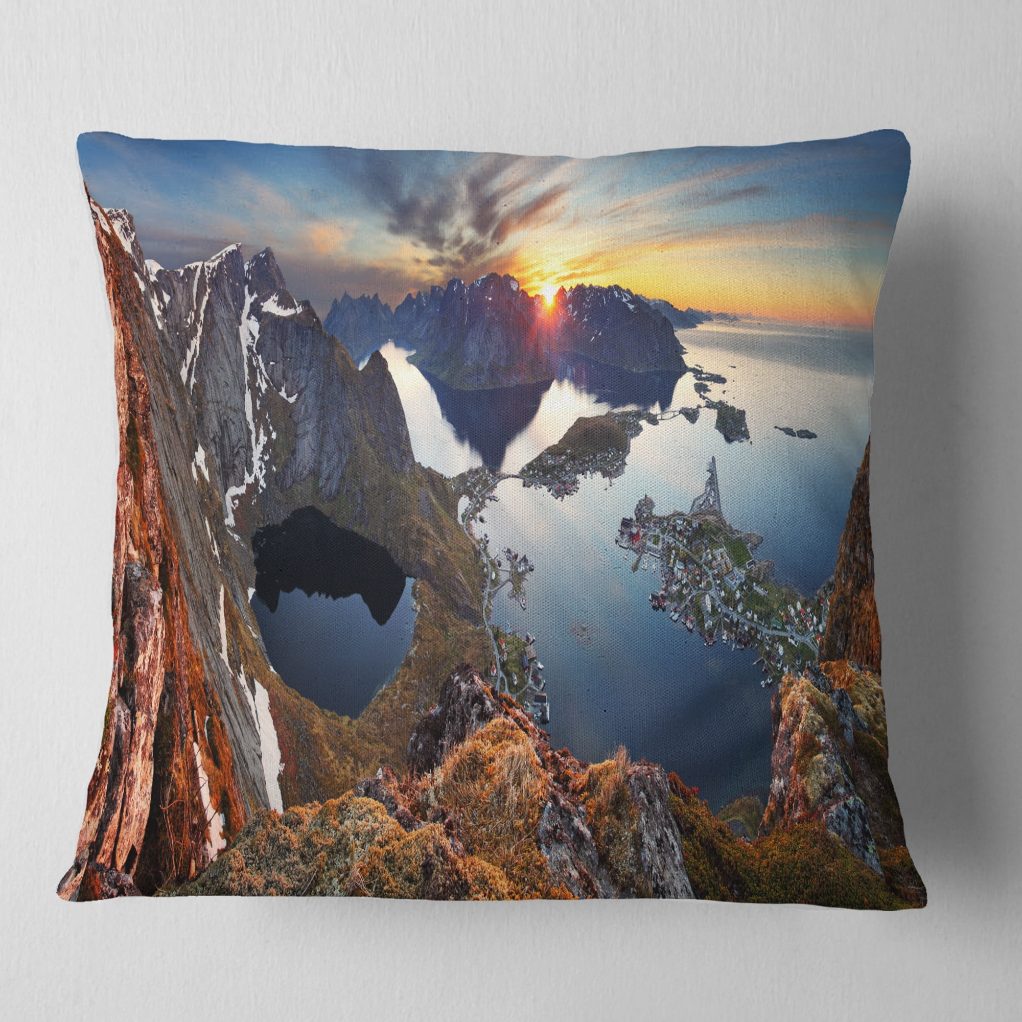 Designart Sunset at Rocky Mountains Norway - Landscape Photography Throw Pillow - 16x16