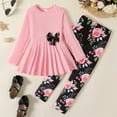 thumbnail image 3 of PatPat Kid Girl Clothes 2 Pieces Bowknot Long Sleeve Top Dress Floral Allover Pants Leggings Outfits Set Sizes 5-12, 3 of 6