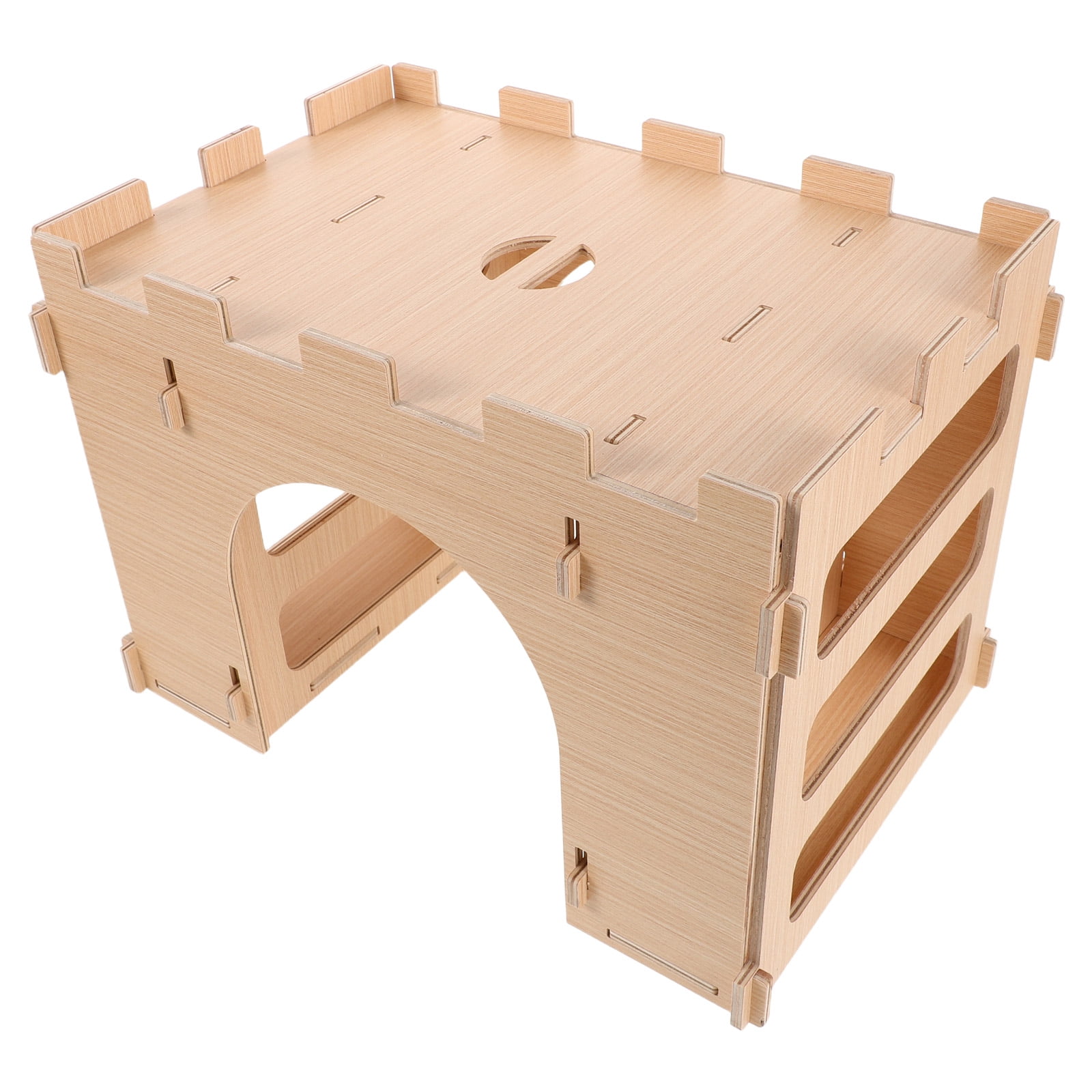 Luxshiny Small Animal Hay Feeder Wood Rack with Hideout for Rabbits Guinea Pigs and Hamsters