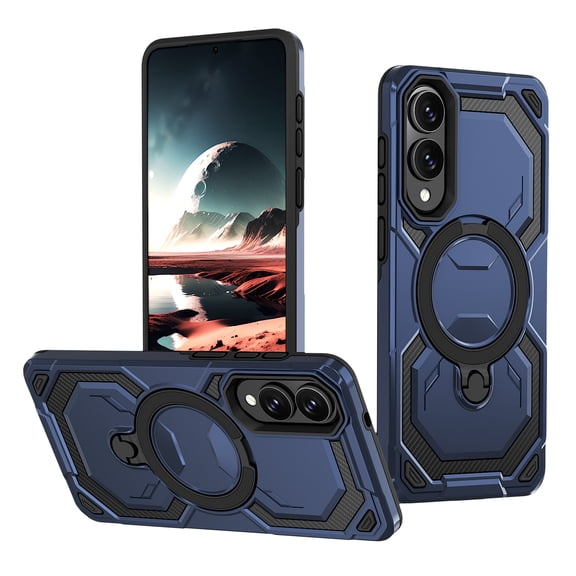Rugged Case for Samsung Galaxy S25 Edge with Mangetic Ring Holder, TPU PC Hybrid Bumper Shockproof Cover Compatible with Car Mount & Magsafe Non-Slip Case for Women Men, Blue